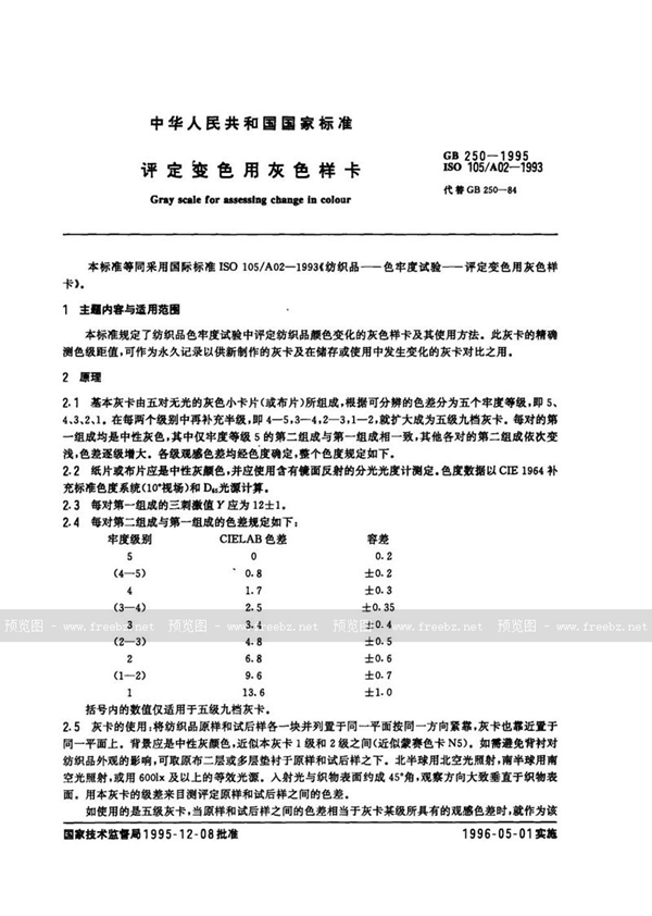 GB 250-1995 评定变色用灰色样卡