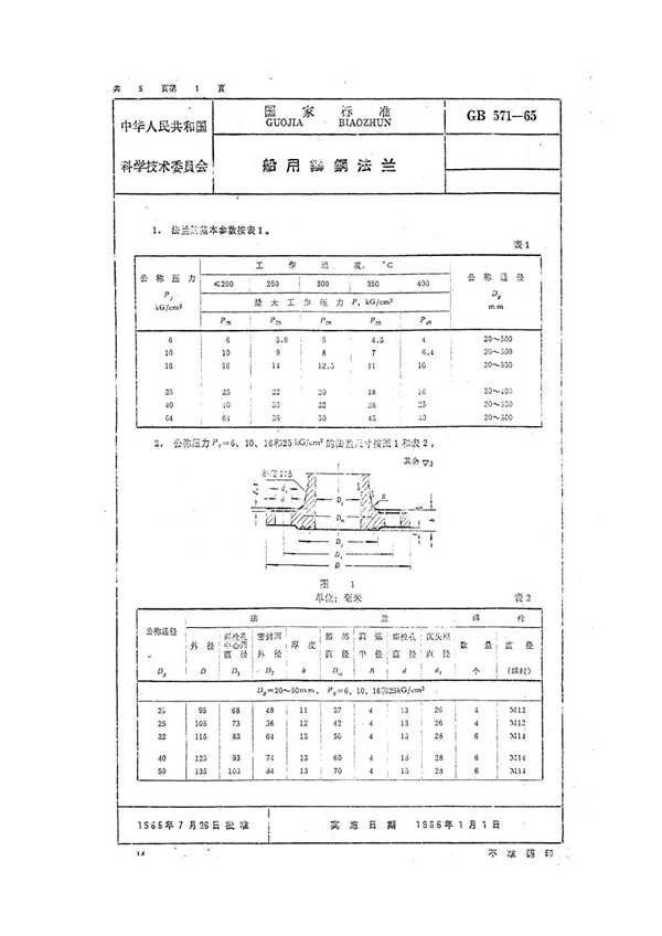 GB 571-1965 船用铸钢法兰