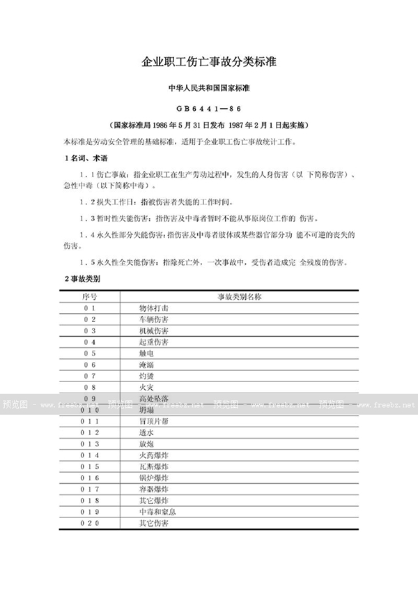 GB 6441-1986 企业职工伤亡事故分类