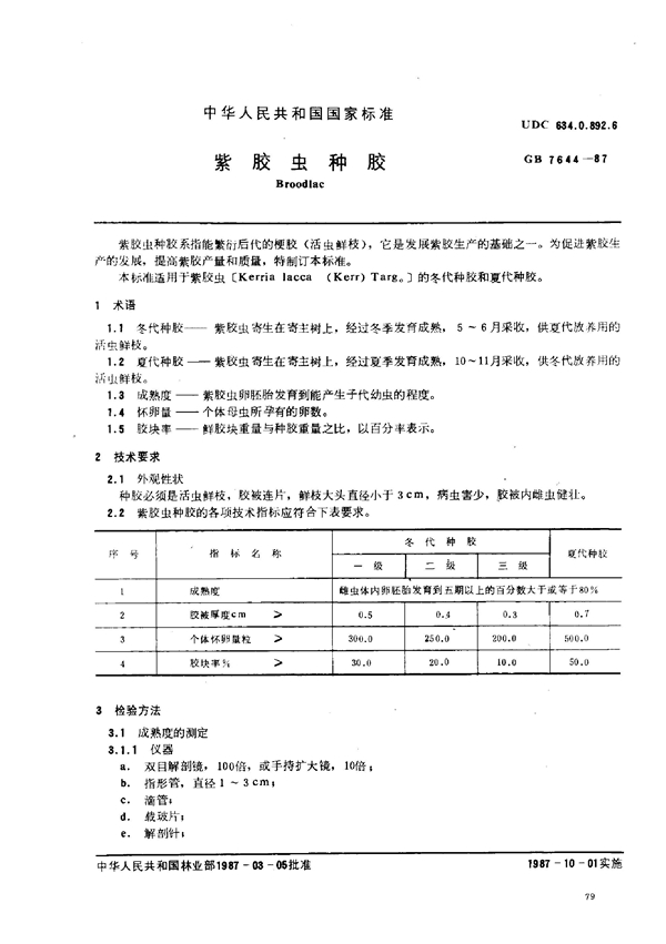 GB 7644-1987 紫胶虫种胶