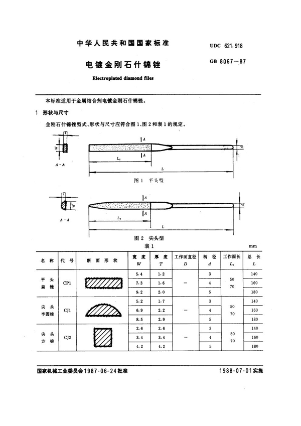 GB 8067-1987 电镀金刚石什锦锉