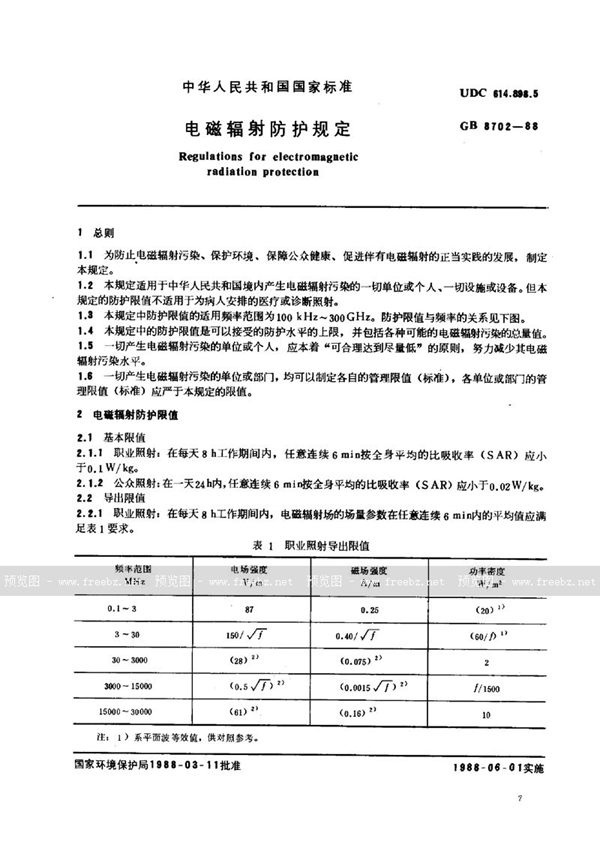 GB 8702-1988 电磁辐射防护规定