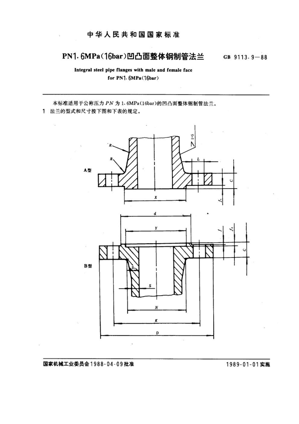 GB 9113.9-1988 PN 1.6MPa(16 bar) 凹凸面整体钢制管法兰
