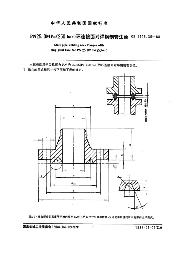 GB 9115.35-1988 PN 25.0MPa(250 bar) 环连接面对焊钢制管法兰