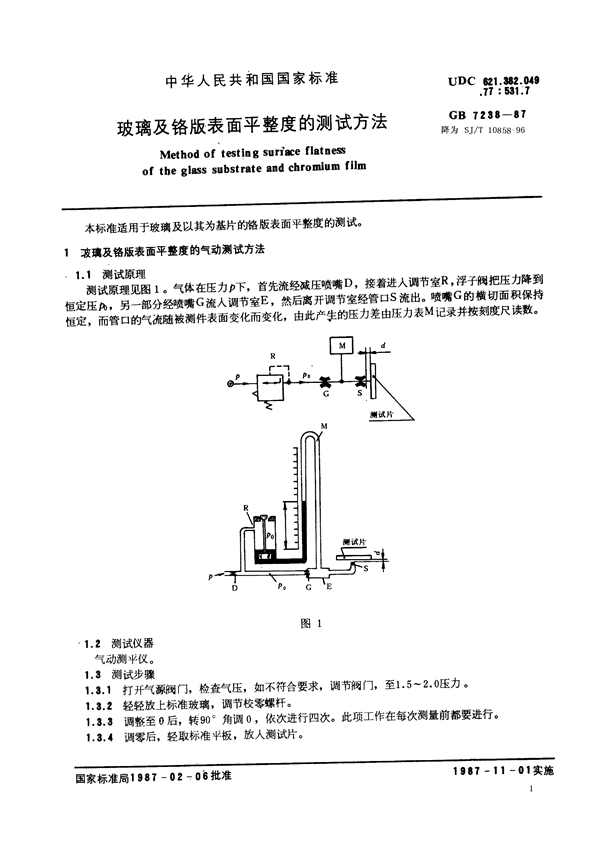 GB/T 7238-1987 玻璃及铬版表面平整度的测试方法