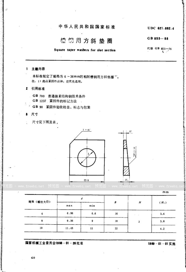 GB/T 853-1988 槽钢用方斜垫圈