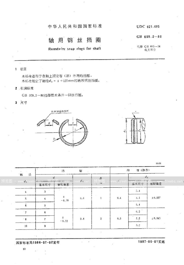GB/T 895.2-1986 轴用钢丝挡圈