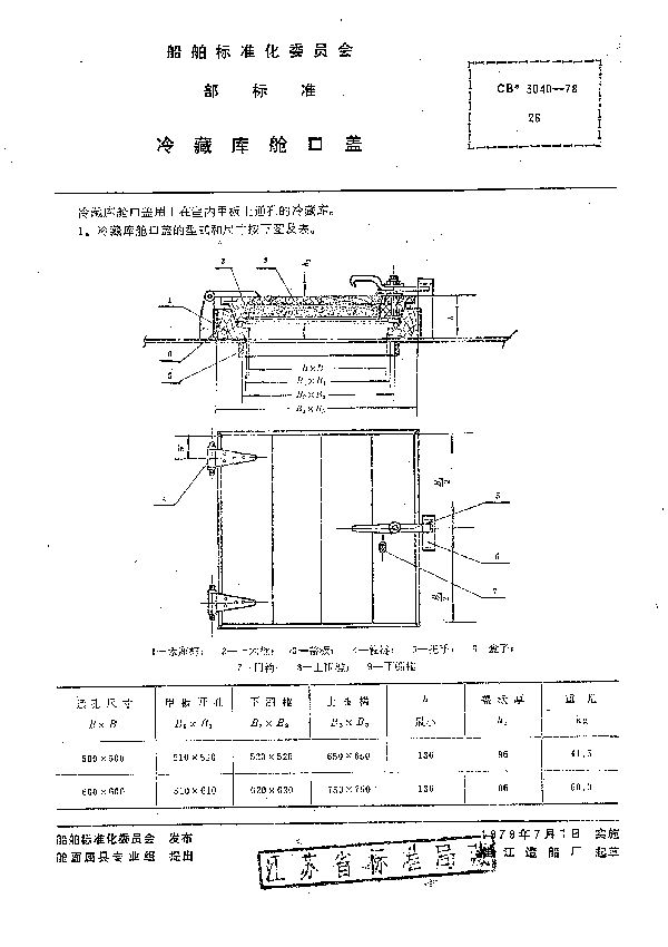 CB 3040-1978 冷藏库舱口盖