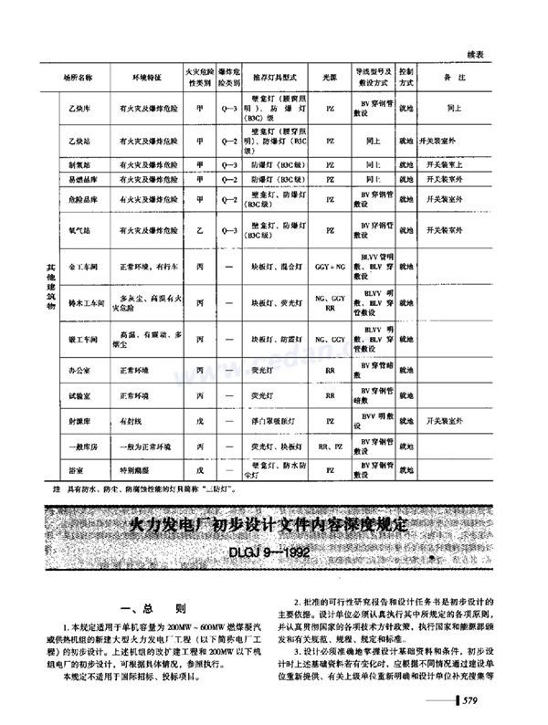 DLGJ 9-1992 火力发电厂初步设计文件内容深度规定(完整版)