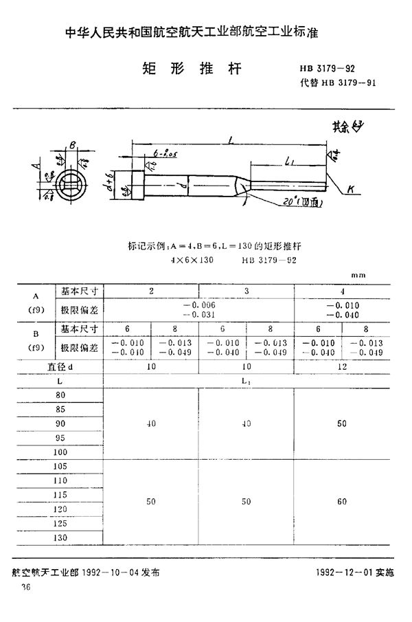 HB 3179-1992 矩形推杆