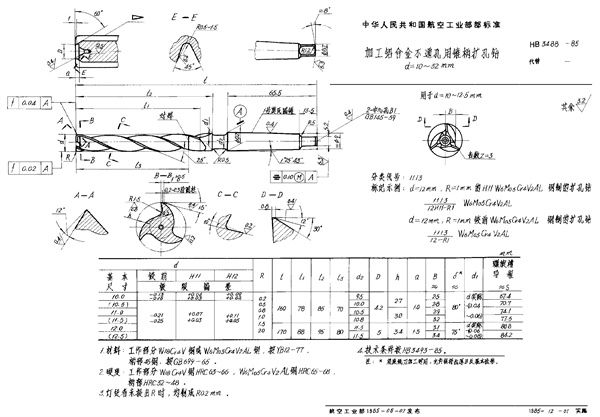 HB 3488-1985 加工铝合金不通孔用锥柄扩孔钻 d＝10～32mm