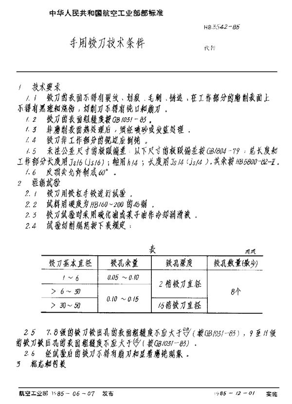 HB 3542-1985 手用铰刀技术条件
