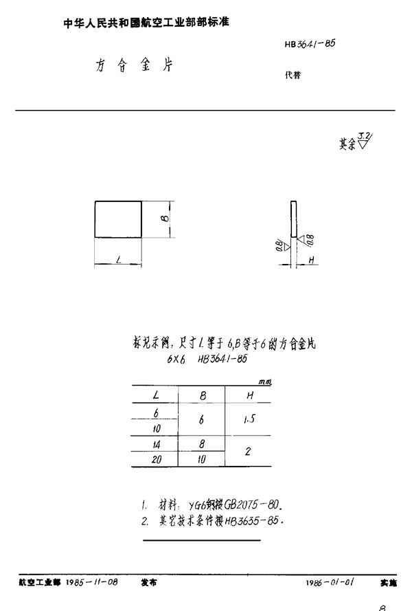 HB 3641-1985 方合金片