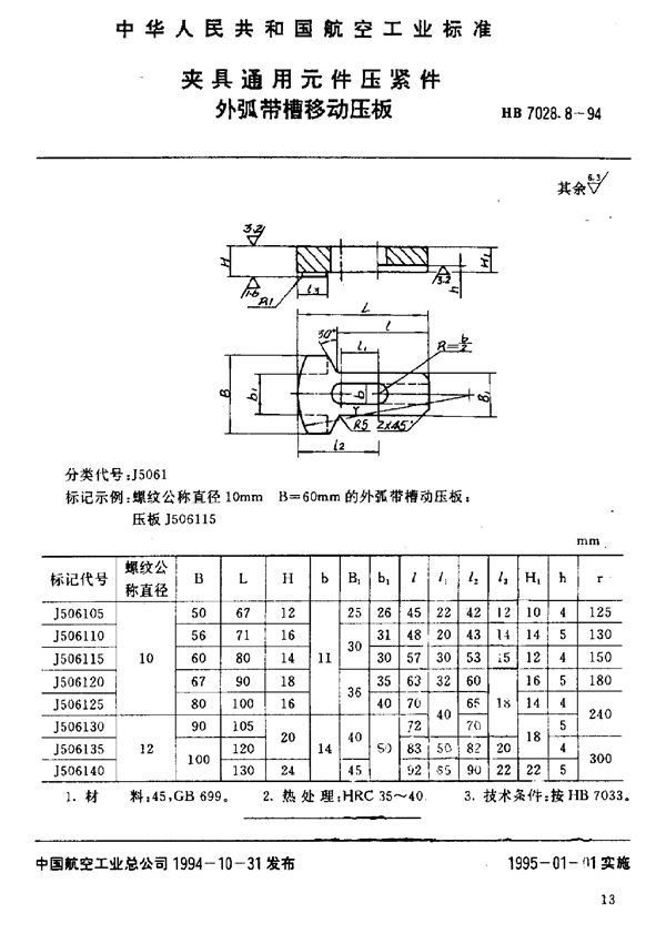 HB 7028.8-1994 夹具通用元件压紧件 外弧带槽移动压板