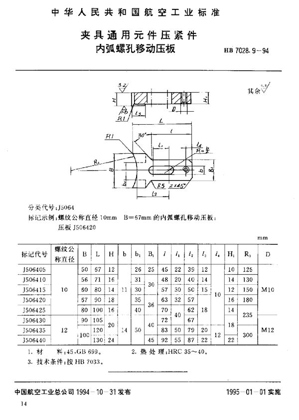 HB 7028.9-1994 夹具通用元件压紧件 内弧螺孔移动压板