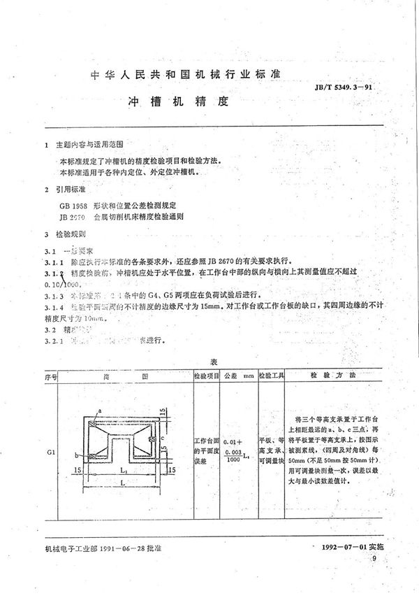 JB/T 5349.3-1991 冲槽机精度