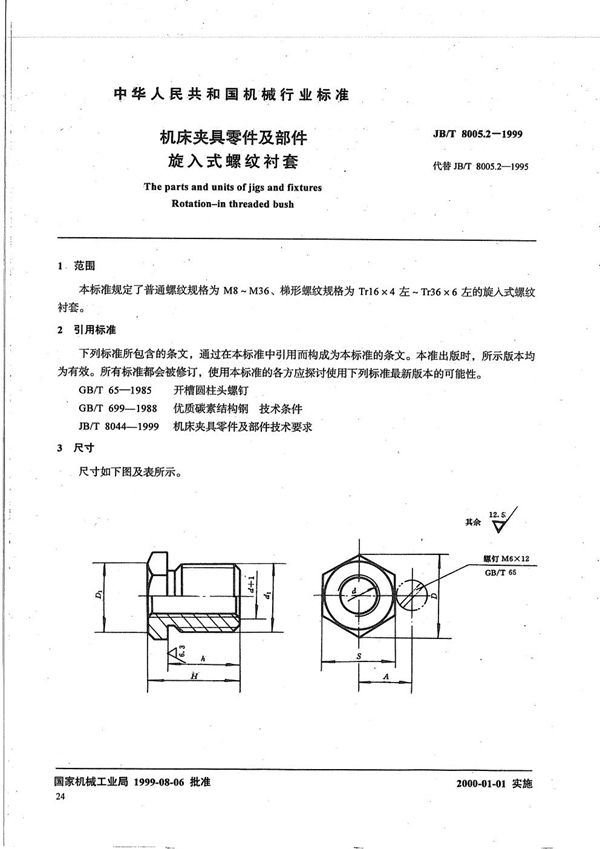 JB/T 8005.2-1999 机床夹具零件及部件 旋入式螺纹衬套