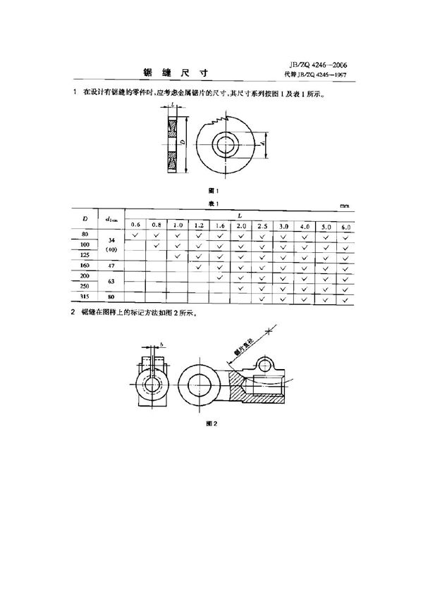 JB/ZQ 4246-2006 锯缝尺寸