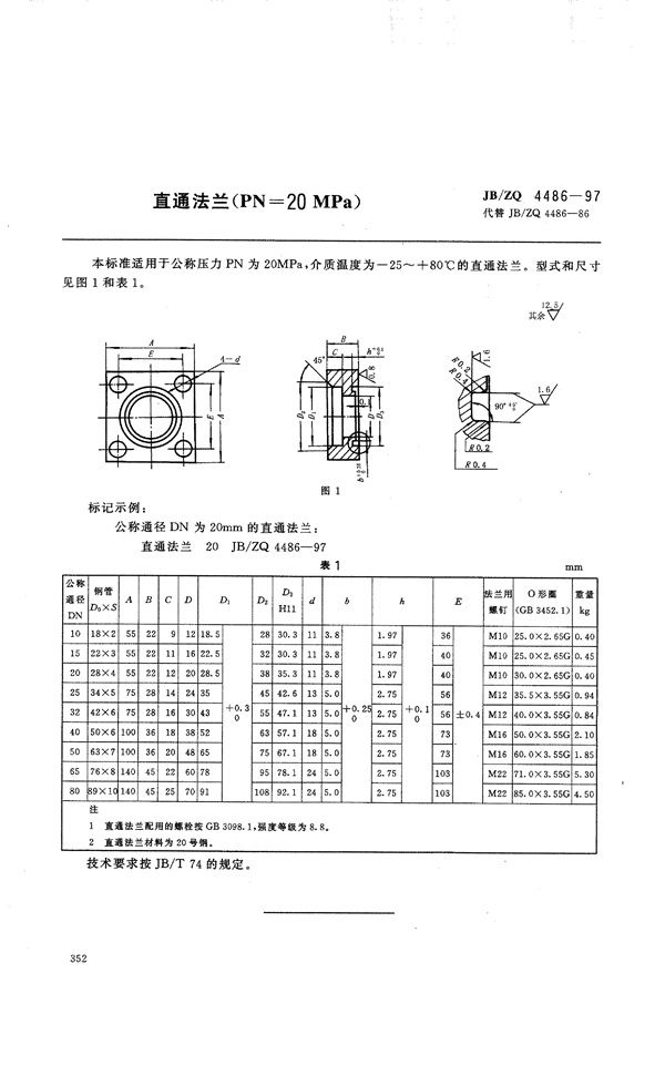 JB/ZQ 4486-1997 直通法兰(PN=20MPa)