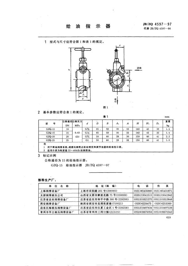 JB/ZQ 4597-1997 给油指示器