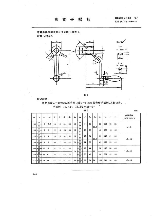 JB/ZQ 4618-1997 弯臂手摇柄
