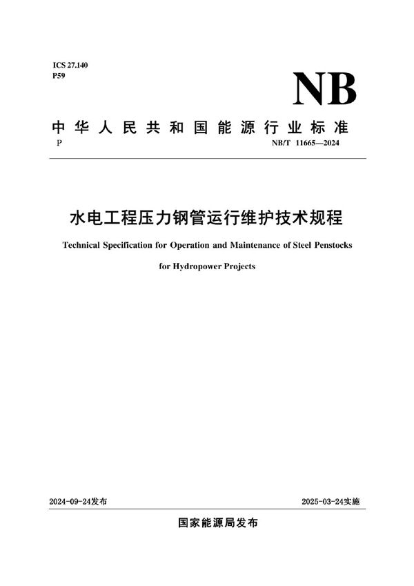 NB/T 11665-2024 水电工程压力钢管运行维护技术规程