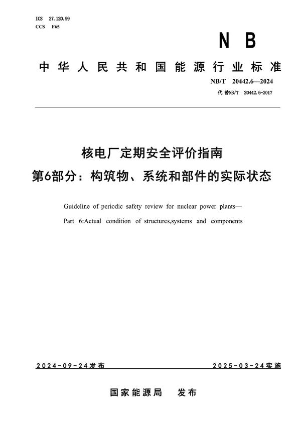 NB/T 20442.6-2024 核电厂定期安全评价指南 第6部分:构筑物、系统和部件的实际状态
