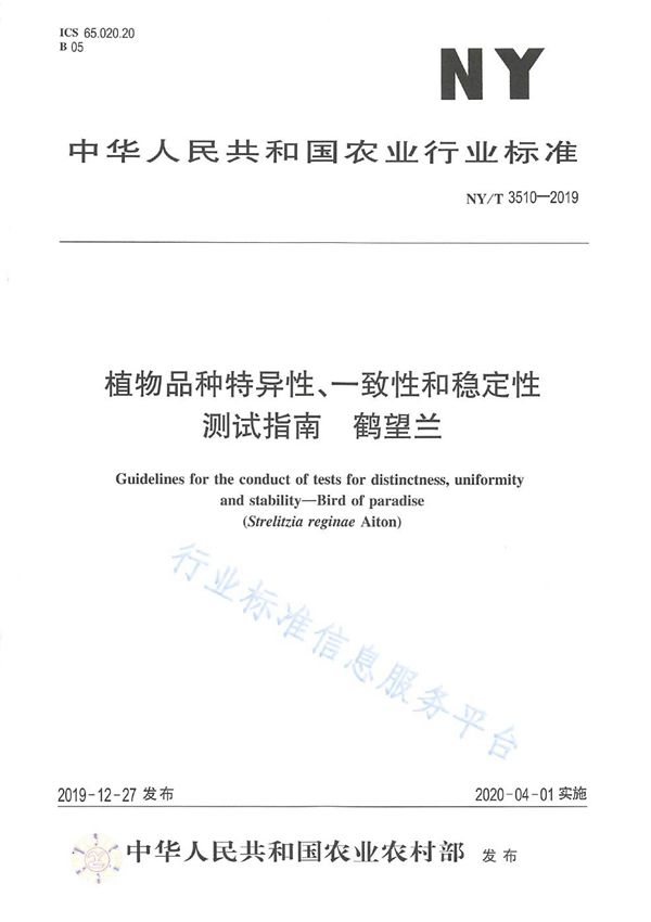 NY/T 3510-2019 植物品种特异性、一致性和稳定性 测试指南 鹤望兰