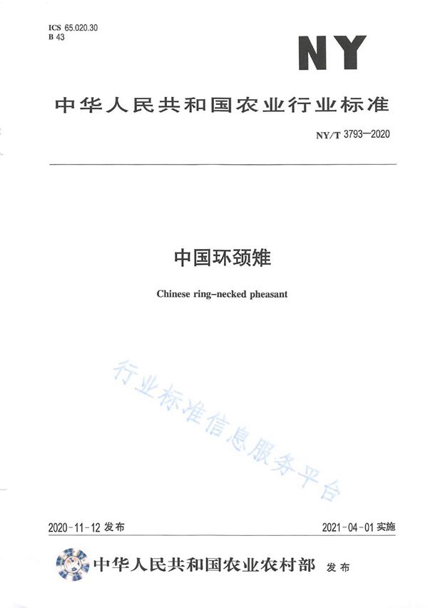 NY/T 3793-2020 中国环颈雉