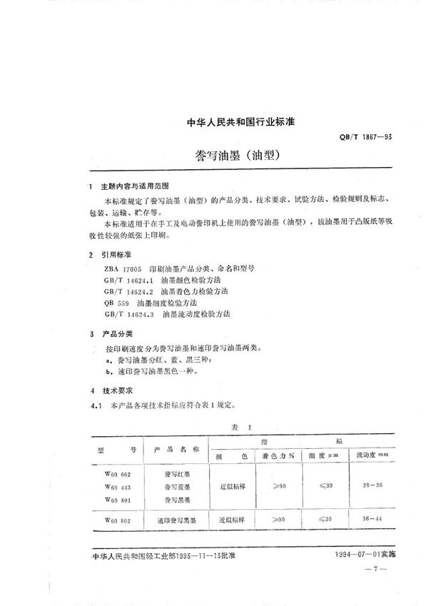 QB/T 1867-1993 誊写油墨(油型)