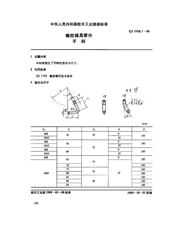 QJ 1768.1-1989 橡胶模具零件 手柄