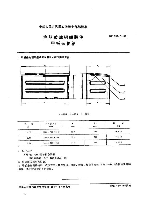 SC 152.7-1986 渔船玻璃钢舾装件 甲板杂物箱