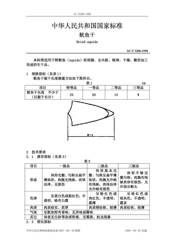 SC/T 3208-1998 鱿鱼干