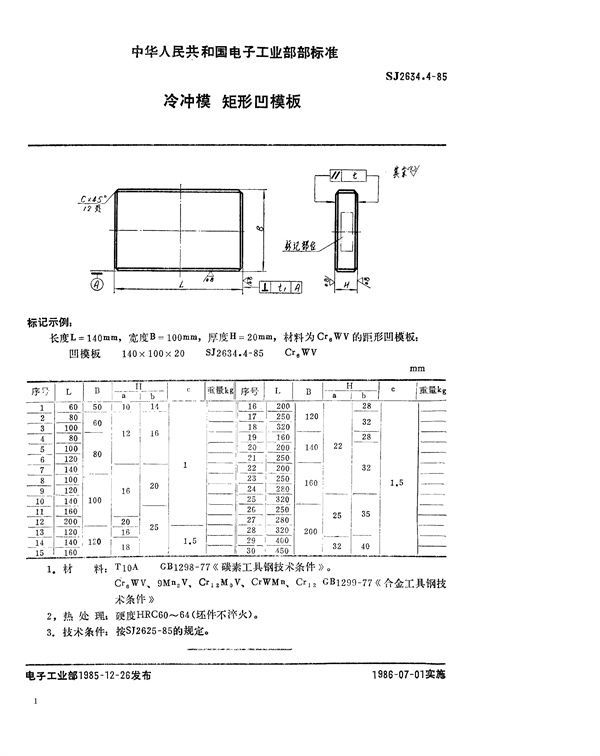 SJ 2634.4-1985 冷冲模 矩形凹模板