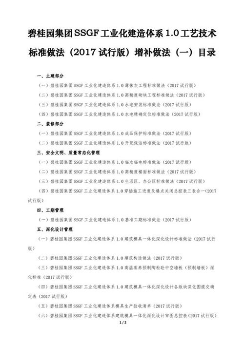 SSGF工业化建造体系工艺技术标准做法（2017试行版）增补做法一目录