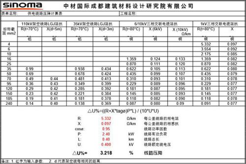 供电线路压降计算表