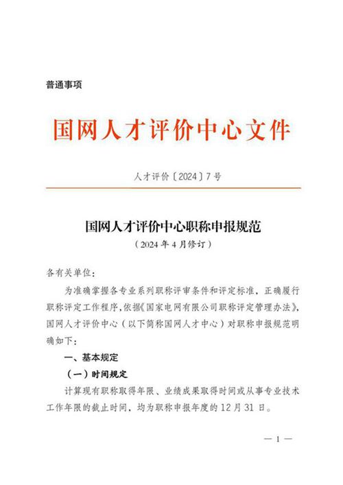 人才评价 国网人才评价中心职称申报规范(2024 年4 月修订)