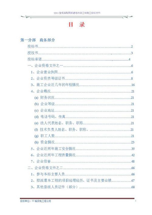 10KV及低压配网新建与改造工程施工投标文件(商务表 技术标)