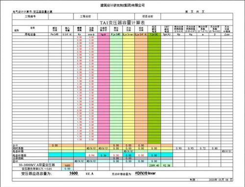 电气Excel计算表-变电所变压器容量计算表
