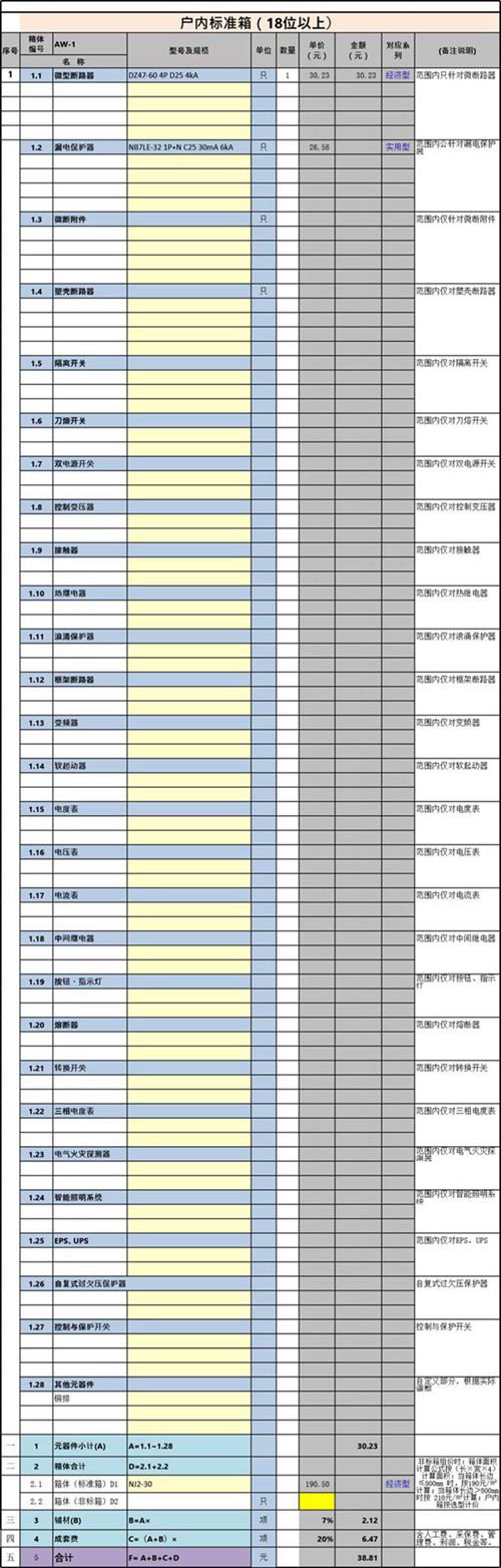 配电箱组价工具(详细)