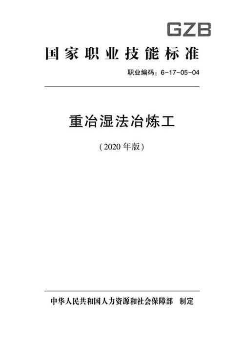 国家职业标准 GZB 6-17-05-04 重冶湿法冶炼工 (2020)