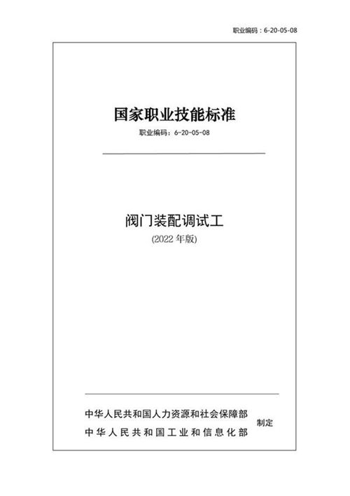 国家职业标准 GZB 6-20-05-08 阀门装配调试工 (2022)