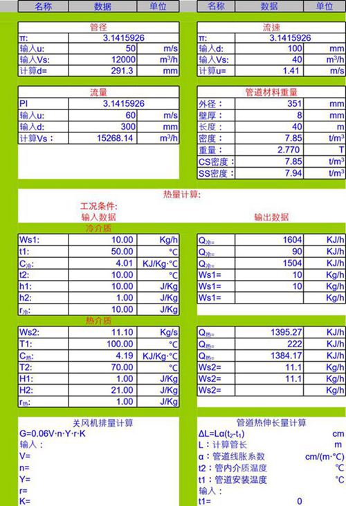 流速 流量 轴功率 换热器计算 蒸汽等常用公式与数据