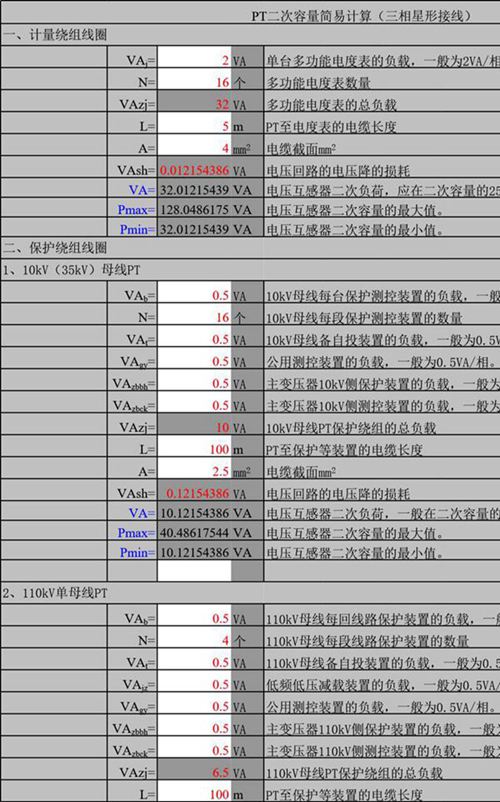 变电站设计常用电气计算-PT二次容量简易计算