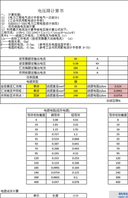 电压降计算书(光伏电站设计利器)