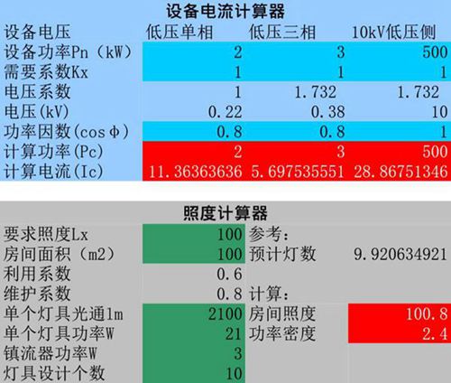 设备电流 照度计算器