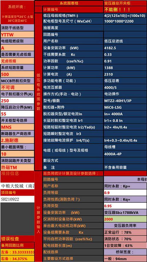 超强大变电站 变压器负荷计算书(含电压降)