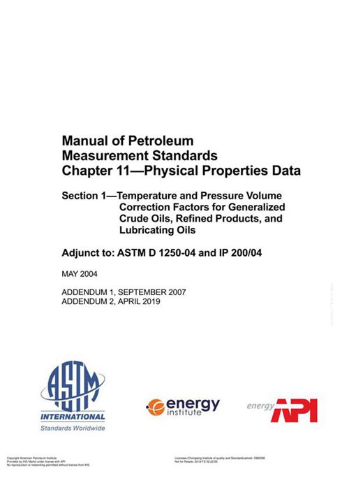 API MPMS 11.1 ADD 2-2018 Manual of Petroleum Measurement Standards ...