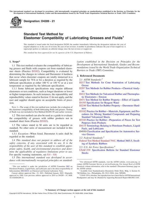 ASTM D4289-21 润滑脂和液体弹性体相容性的标准试验方法