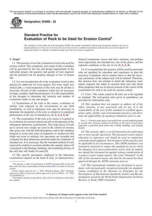ASTM D4992-22 侵蚀控制用岩石评估的标准实施规程